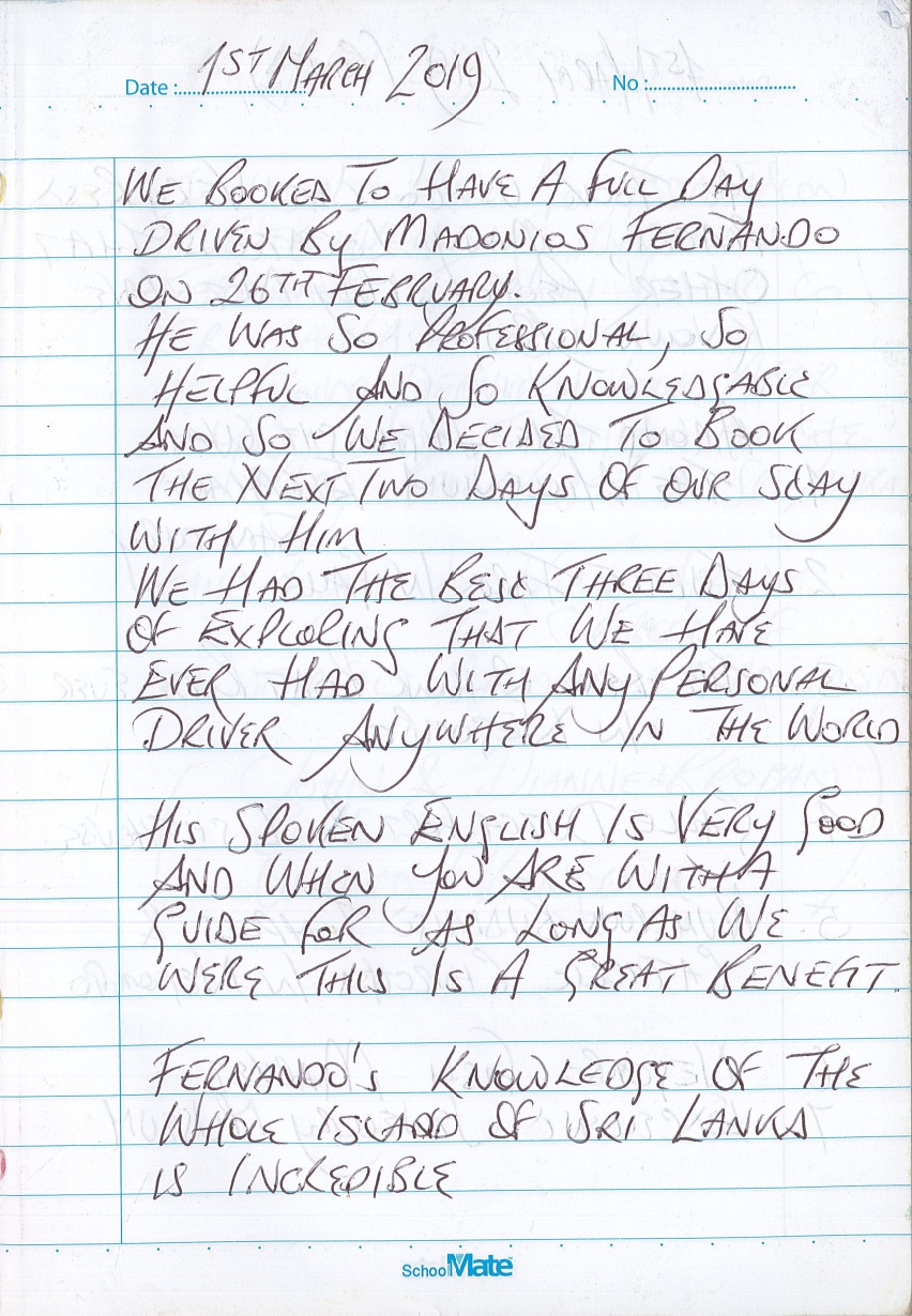 Professional helpful and knowledgeable handwritten review page 1